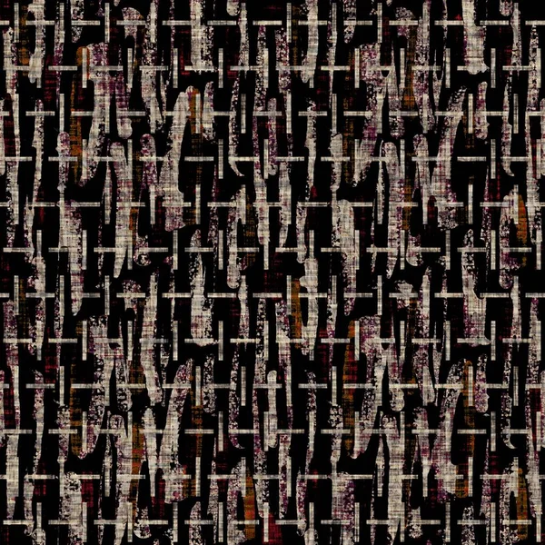 Seamless sepia grunge geometric print texture background. Material textil de patrón de tela angustiado. Grunge áspera geo lino borroso por todas partes imprimir —  Fotos de Stock