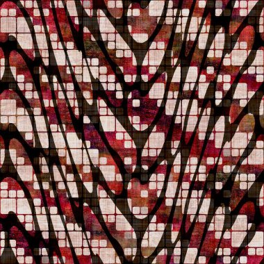 Kusursuz koyu renkli simge şeritli blok parmak izi. Boho etnik yumuşak döşeme kumaşı tarzı. Boya dekoratif zig zag motifli tekstil. Grunge Kış Bulanık Raster JPG örnekleri her yerde.