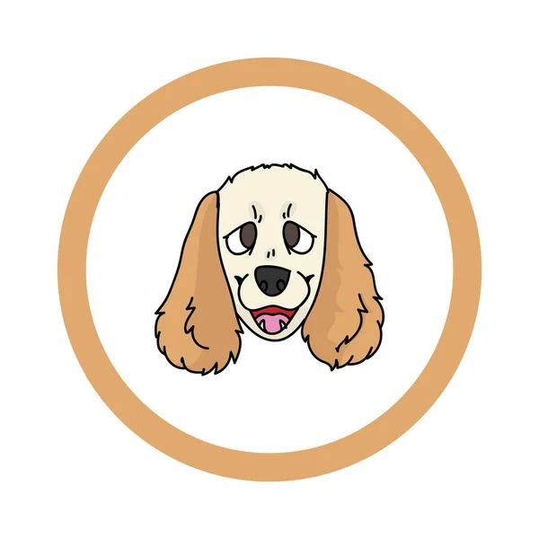 Cute cartoon Cocker Spaniel face in circle puppy vector clipart. Pedigree kennel doggie breed for kennel club. Purebred domestic dog training for pet parlor. Illustration mascot. Isolated canine. — Stock Vector