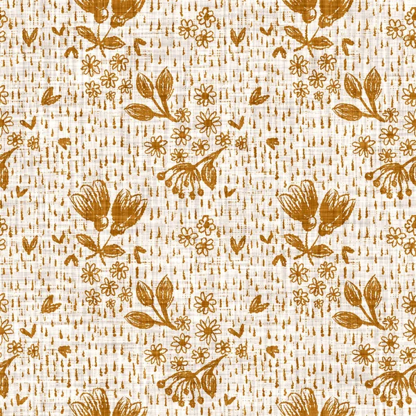 Watercolor orange flower motif background. Hand painted earthy whimsical seamless pattern. Modern floral linen textile for spring summer home. Decorative scandi style colorful nature all over print — Stock Photo, Image