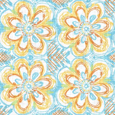 Suluboya çiçek motifi arka planı. Elle boyanmış dünyevi, tuhaf, pürüzsüz desen. Yaz evi dekorasyonu için modern keten kumaş. Dekoratif Skandi stili baskının her yerinde renkli doğa