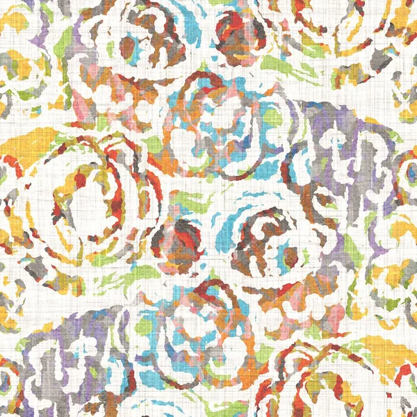 Latar belakang motif bunga warna air. Tangan dicat dengan pola aneh tak terlihat. Modern kain linen tekstil modern untuk dekorasi rumah musim panas. Gaya scandi dekoratif penuh warna di seluruh cetakan — Stok Foto