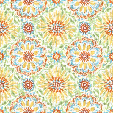 Watercolor flower motif background. Hand painted earthy whimsical seamless pattern. Modern floral linen textile for spring summer home decor. Decorative scandi style colorful nature all over print clipart