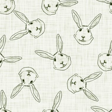 Tatlı bahar yeşil tavşan motifli suluboya arka plan. Elle boyanmış tuhaf, pürüzsüz desen. Bebek odası dekorasyonu için modern keten tekstil. Tarafsız, sessiz, scandi tarzı renk tavşanı..