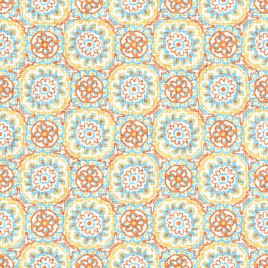 Suluboya çiçek motifi arka planı. Elle boyanmış dünyevi, tuhaf, pürüzsüz desen. Yaz evi dekorasyonu için modern keten kumaş. Dekoratif Skandi stili baskının her yerinde renkli doğa