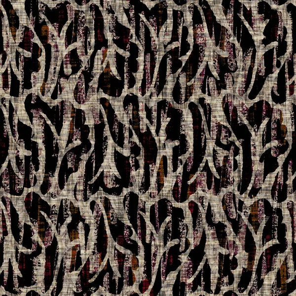 Naadloze bloemen sepia grunge print textuur achtergrond. Versleten gevlekte bloem bloei patroon textiel. Grunge ruwe vervaging linnen over de hele print — Stockfoto