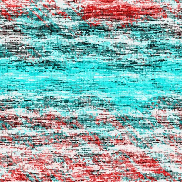 Fläckig grunge blotch vågigt rand mönster bakgrund. Worn aqua blue red rustic nautical repeat swatch. Horisontell våg randig sömlös kakel material. Dekorativ bleknad bedrövad oskärpa över hela trycket — Stockfoto