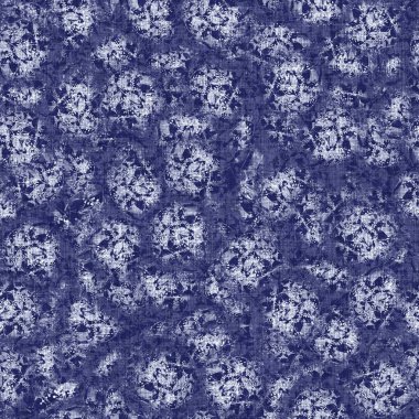 Kusursuz çivit desenli. Mavi örülmüş boro keten pamuk boyalı efekt arka planı. Japonlar batik direncini tekrarlıyor. Tekstil izlerinin her yerinde Asya çizgileri var..