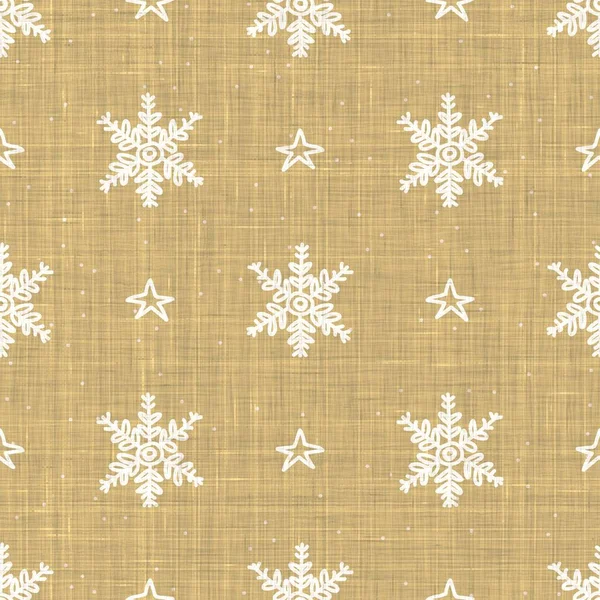 Seamless winter snowflake background pattern. Simple gender neutral linen nursery festive scrapbook digital paper. Kids whimsical snowflake wallpaper all over print. — Stock Photo, Image