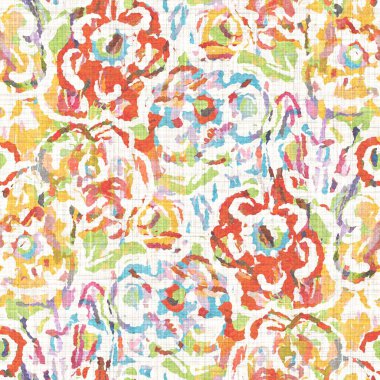 Suluboya çiçek motifi arka planı. Elle boyanmış dünyevi, tuhaf, pürüzsüz desen. Yaz evi dekorasyonu için modern keten kumaş. Dekoratif Skandi stili baskının her yerinde renkli doğa