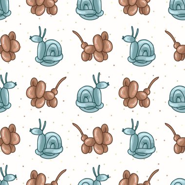 Tatlı çizgi film unisex faresi ve salyangoz balonlu hayvan arka planı. El çizimi basit bir boho kutlama evi dekorasyonu. Cinsiyet ayrımı yapmayan, eğlenceli çocuklar. Saf doğum günü.. 