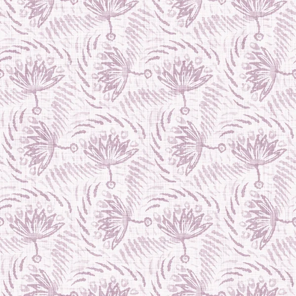 Watercolor purple flower motif background. Hand painted earthy whimsical seamless pattern. Modern floral linen textile for spring summer home decor. Decorative scandi colorful nature all over print