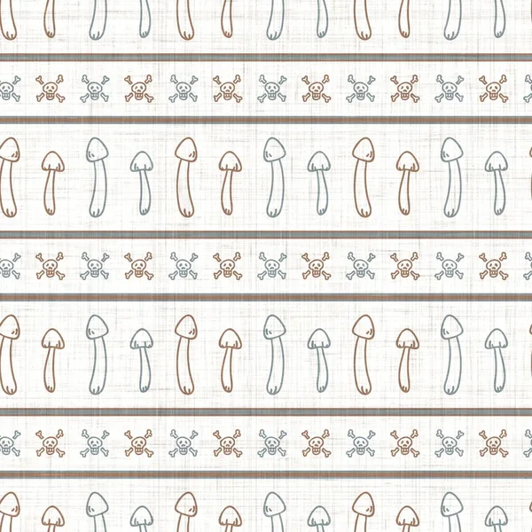 Seamless background destroying angel mushroom gender neutral pattern. Whimsical minimal earthy 2 tone color. kids nursery wallpaper or boho cartoon fungi fashion all over print.