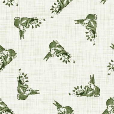 Tatlı bahar yeşil tavşan motifli suluboya arka plan. Elle boyanmış tuhaf, pürüzsüz desen. Bebek odası dekorasyonu için modern keten tekstil. Tarafsız, sessiz, scandi tarzı renk tavşanı..