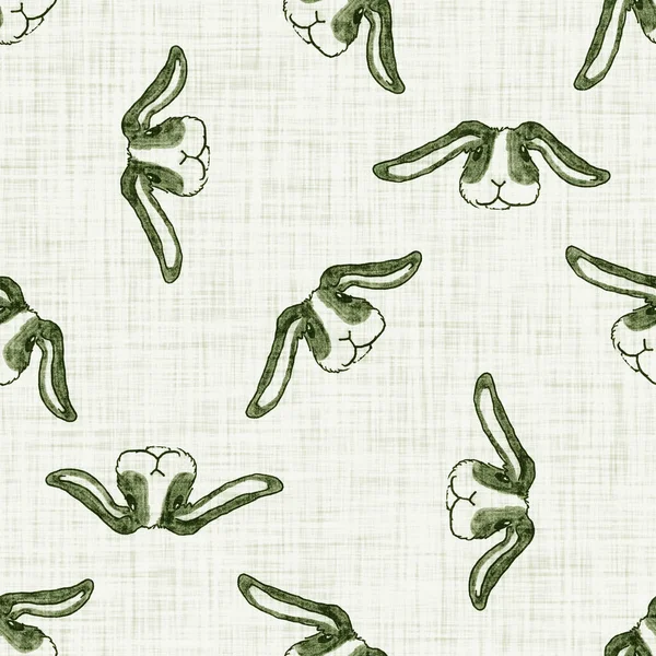 Watercolor cute spring green rabbit motif background. Hand painted whimsical seamless pattern. Modern linen textile for baby nursery decor. Neutral muted scandi style color bunny all over print. — Stock Photo, Image