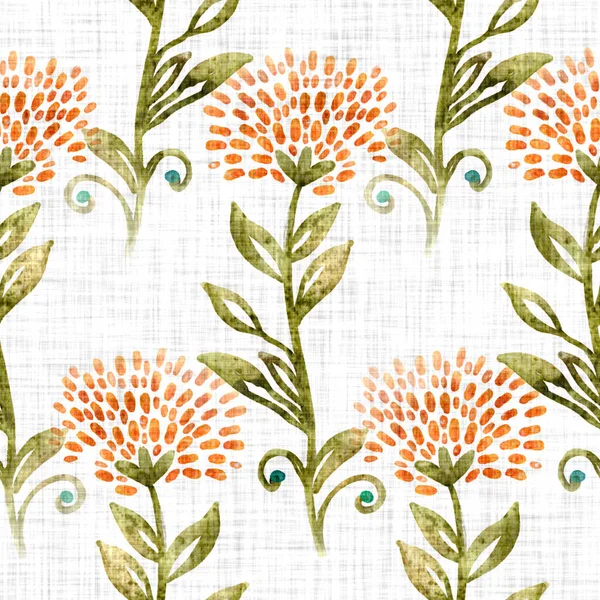 Aquarel bloem motief achtergrond. Handgeschilderd aards grillig naadloos patroon. Modern bloemenlinnen textiel voor de lente zomer home decor. Decoratieve scandi stijl kleurrijke natuur overal print — Stockfoto