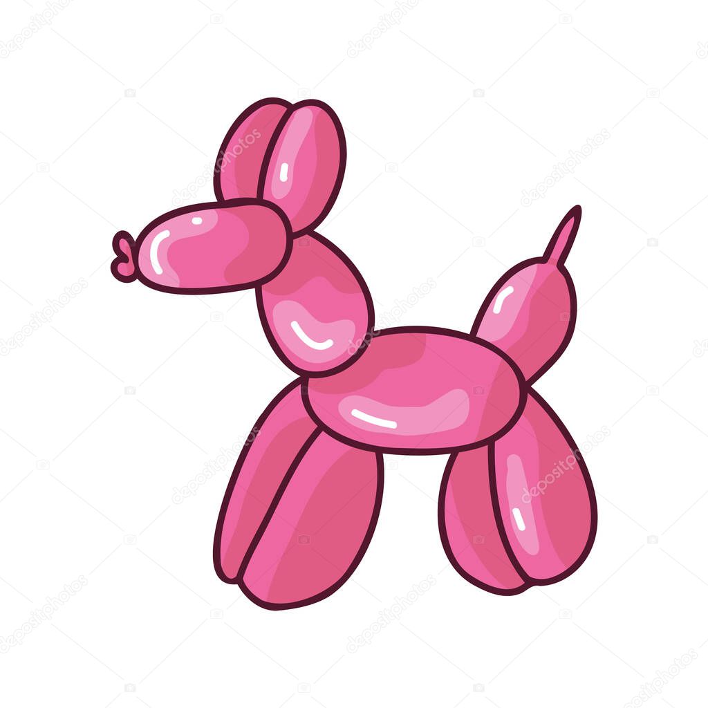 Cute cartoon pink girls dog balloon animal vector illustration. Simple glossy inflatable for party sticker clipart. Adorable birthday novelty for entertainment hand drawn doodle. 