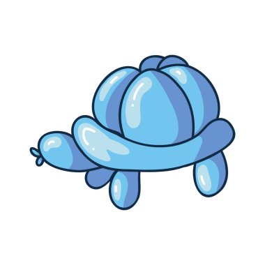 Şirin çizgi film mavi kaplumbağa kedi balonu hayvan vektör illüstrasyonu. Parti etiketi parçası için basit, parlak, şişirilebilir. Eğlence için sevimli bir doğum günü yeniliği çizilmiş karalama. 