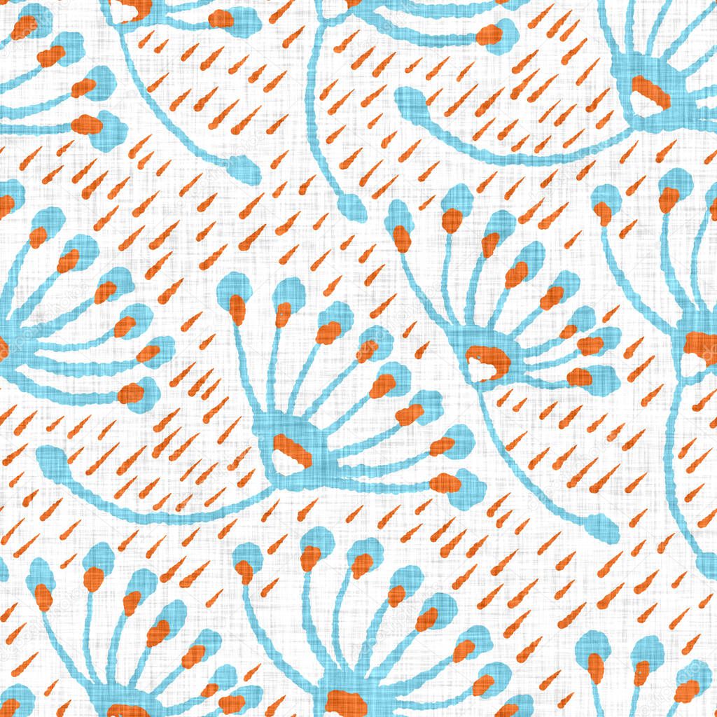 Watercolor flower motif background. Hand painted earthy whimsical seamless pattern. Modern floral linen textile for spring summer home decor. Decorative scandi style colorful nature all over print