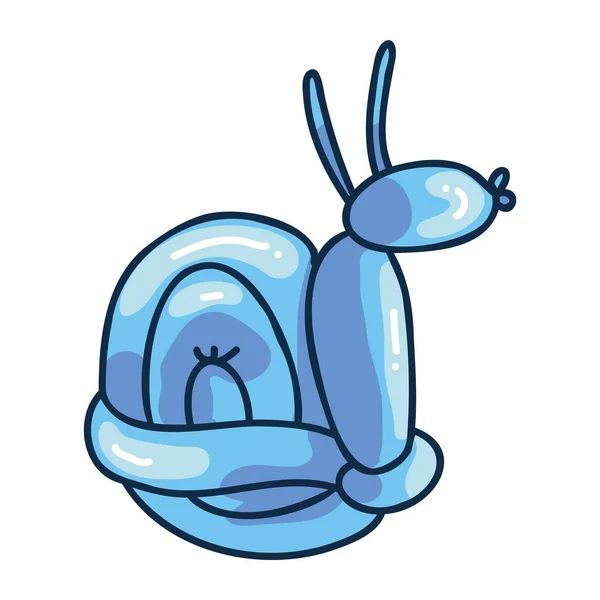 귀여운 파란색 소년 달팽이 풍선 동물 벡터 삽화. 파티 스티커를 달기 위한 간단하고 광택나는 부분입니다. 손으로 그린 낙서에 대한 사랑 스러운 생일 신상품. — 스톡 벡터
