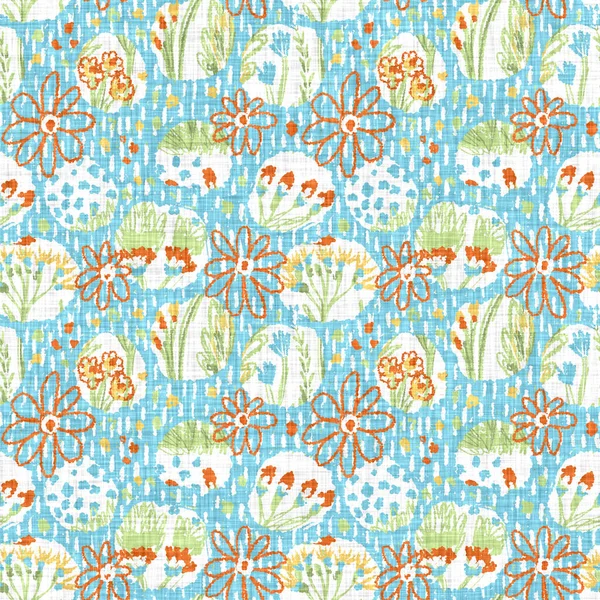 Watercolor flower motif background. Hand painted earthy whimsical seamless pattern. Modern floral linen textile for spring summer home decor. Decorative scandi style colorful nature all over print — Stock Photo, Image