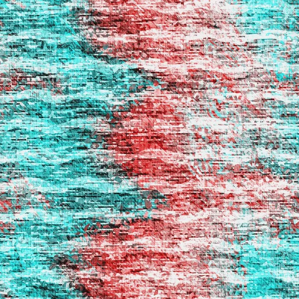 Fläckig grunge blotch vågigt rand mönster bakgrund. Worn aqua blue red rustic nautical repeat swatch. Horisontell våg randig sömlös kakel material. Dekorativ bleknad bedrövad oskärpa över hela trycket — Stockfoto