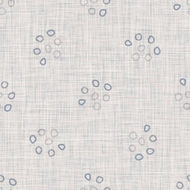 Kusursuz Fransız çiftlik evi jeo soyut keten baskılı kumaş arka plan. Provence mavi gri desen dokusu. Şık, pejmürde bir arka plan. Baskı efektinin her yerinde tekstil taraması var. Suluboya.