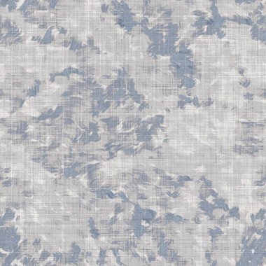 Kusursuz Fransız çiftlik evi jeo soyut keten baskılı kumaş arka plan. Provence mavi gri desen dokusu. Şık, pejmürde bir arka plan. Baskı efektinin her yerinde tekstil taraması var. Suluboya.