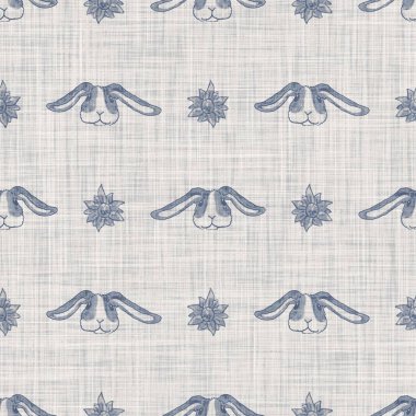 Tatlı suluboya bahar tavşanı motifli arka plan. Elle boyanmış dünyevi, tuhaf, pürüzsüz desen. Bebek odası dekorasyonu için modern keten tekstil. Tarafsız, sessiz, scandi tarzı renk tavşanı..