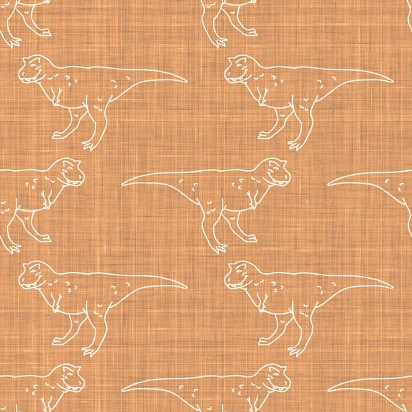 Seamless background Carnotaurus dinosaur with foot print gender neutral baby pattern. Simple whimsical minimal earthy 2 tone color. Kids nursery wallpaper or boho cartoon animal fashion all over print