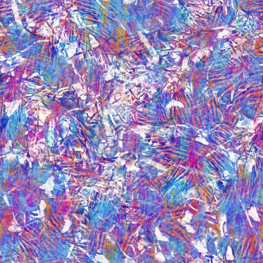 Kusursuz yaz boho 'su parmak izini sildi. Grunge hafif suluboya kolaj dokusu arka planı. Plaj desenli tekstil kumaşı. Boya mavisi, pastel, bulanık, püre, her yerde arıza var. 