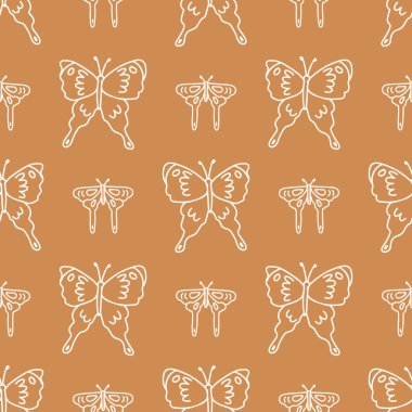 Kusursuz arka plan, kelebek kuyruğu yutuyor cinsiyet ayrımı yok. Tuhaf asgari 2 tonluk toprak rengi. Çocuk odası duvar kâğıdı ya da boho karikatür böcek modası her yerde..