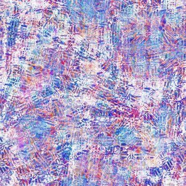 Kusursuz yaz boho 'su parmak izini sildi. Grunge hafif suluboya kolaj dokusu arka planı. Plaj desenli tekstil kumaşı. Boya mavisi, pastel, bulanık, püre, her yerde arıza var. 