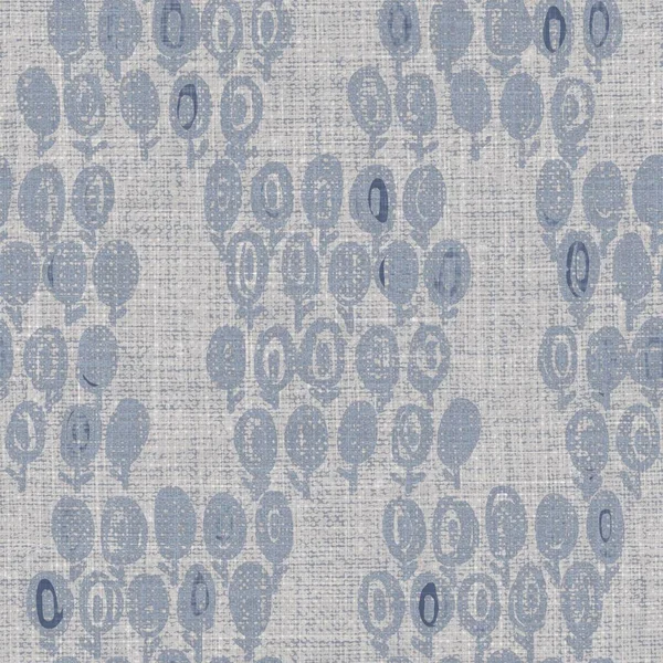 Seamless french farmhouse linen printed floral damask background. Provence blue gray linen pattern texture. Shabby chic style woven blur background. Textile rustic all over print