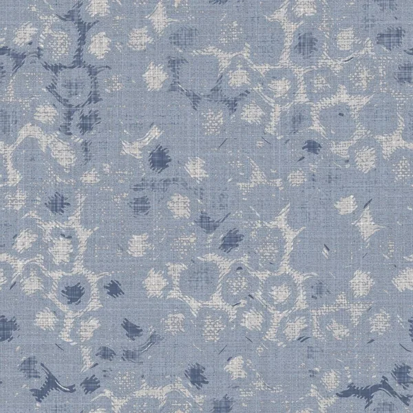 Seamless french farmhouse linen printed floral damask background. Provence blue gray linen pattern texture. Shabby chic style woven blur background. Textile rustic all over print