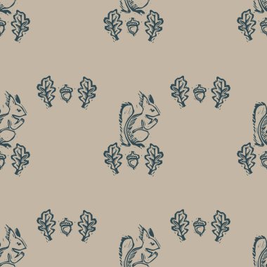 El yapımı oyma blok sincap desenli. Köylü saf halk silueti çizimi geçmişi. Modern skandal ya da Hint tarzı dekoratif çizim. Etnik tekstil, ilkel moda..