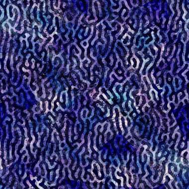 Benekli lekeli lekeli kusurlu arka plan. Mor mavi, kravat boyasını silmiş. Kusursuz çeşitlendirilmiş boho yaz tekstil malzemesi. Dekoratif soluk sıkıntılı bulanıklık tüm parmak izi