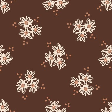 Kusursuz minimalist karalama çiçek desenli arka plan. Sakin boho dünya renginde duvar kağıdı. Basit modern skandi unisex çiçek tasarımı. Her yerde organik, çocuksu, cinsiyetsiz, tarafsız bir bebek var. El çizimi.