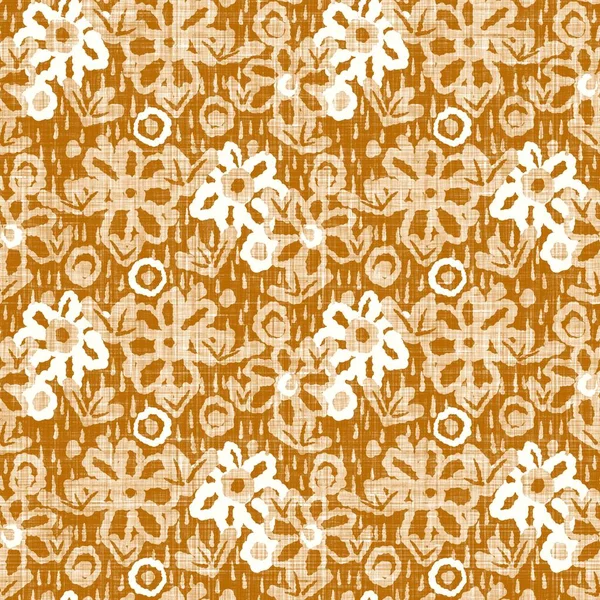 Watercolor orange flower motif background. Hand painted earthy whimsical seamless pattern. Modern floral linen textile for spring summer decor. Decorative scandi style colorful nature all over print