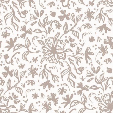 Kusursuz minimalist karalama çiçek desenli arka plan. İki tonlu duvar kağıdını sakinleştir. Basit modern skandi unisex bebek tasarımı. Her yerde organik, çocuksu, cinsiyetsiz, tarafsız bir bebek var. El çizimi çiçek..