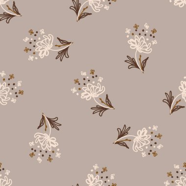 Kusursuz minimalist karalama çiçek desenli arka plan. Sakin boho dünya renginde duvar kağıdı. Basit modern skandi unisex çiçek tasarımı. Her yerde organik, çocuksu, cinsiyetsiz, tarafsız bir bebek var. El çizimi.