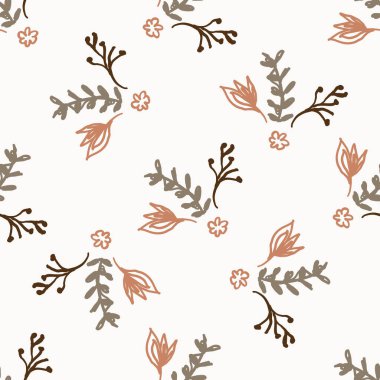 Kusursuz minimalist karalama çiçek desenli arka plan. İki tonlu duvar kağıdını sakinleştir. Basit modern skandi unisex bebek tasarımı. Her yerde organik, çocuksu, cinsiyetsiz, tarafsız bir bebek var. El çizimi çiçek..