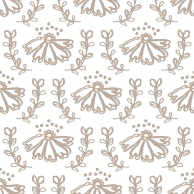 Kusursuz minimalist karalama çiçek desenli arka plan. İki tonlu duvar kağıdını sakinleştir. Basit modern skandi unisex bebek tasarımı. Her yerde organik, çocuksu, cinsiyetsiz, tarafsız bir bebek var. El çizimi çiçek..