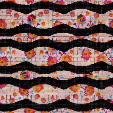 Kusursuz koyu renkli blok çizgili arka plan. Boho etnik yumuşak döşeme kumaşı tarzı. Boyayla boyanmış dekoratif desenli tekstil. Boyalı bulanık çizgili raster jpg kumaş örneği her yerde..