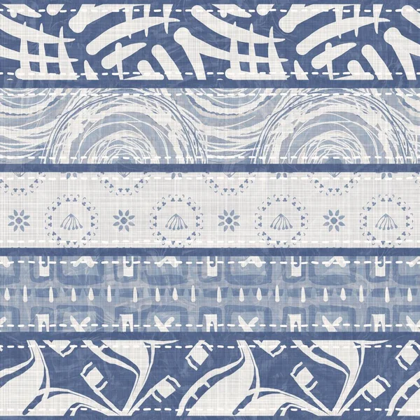 Shabby chic franja de patchwork de lino azul gris francés. Grunge lavado efecto textil parcheado vintage. Estilo país decoración del hogar muebles suaves, almohada decorativa o parcheado en toda la impresión de la tela. — Foto de Stock