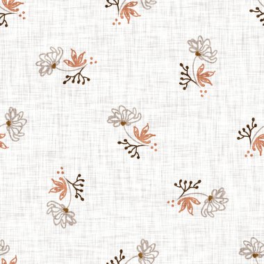 Kusursuz keten karalama çiçek desenli arka plan. Sakin boho dünya renginde duvar kağıdı. Basit modern skandi unisex çiçek tasarımı. Her yerde organik, çocuksu, cinsiyetsiz, tarafsız bir bebek var. El çizimi.