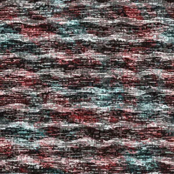 Skvrnité grunge skvrny vlnité pruhy vzor pozadí. Oblečený aqua blue red rustic nautical repeat swatch. Horizontální vlna pruhované bezešvé dlaždice materiálu. Dekorativní vybledlá rozmazaná skvrna po celém tisku — Stock fotografie