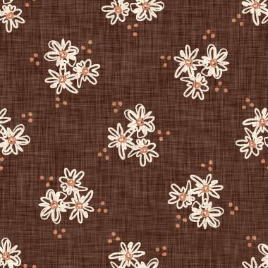 Kusursuz keten karalama çiçek desenli arka plan. Sakin boho dünya renginde duvar kağıdı. Basit modern skandi unisex çiçek tasarımı. Her yerde organik, çocuksu, cinsiyetsiz, tarafsız bir bebek var. El çizimi.