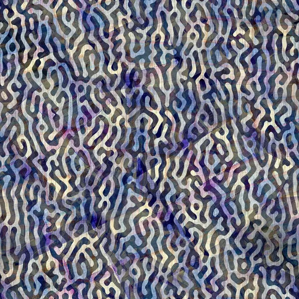 潮湿的空间染色斑斑的故障模式背景。紫色的蓝色洗掉了领带染料重复的污迹.无缝化的波荷夏季纺织材料。装饰褪色忧伤模糊了所有的印刷品 — 图库照片