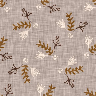 Kusursuz keten karalama çiçek desenli arka plan. Sakin boho dünya renginde duvar kağıdı. Basit modern skandi unisex çiçek tasarımı. Her yerde organik, çocuksu, cinsiyetsiz, tarafsız bir bebek var. El çizimi.